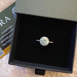 GRA Certified Genuine 2 Carat Moissanite Silver and 14k White Gold Plate Ring